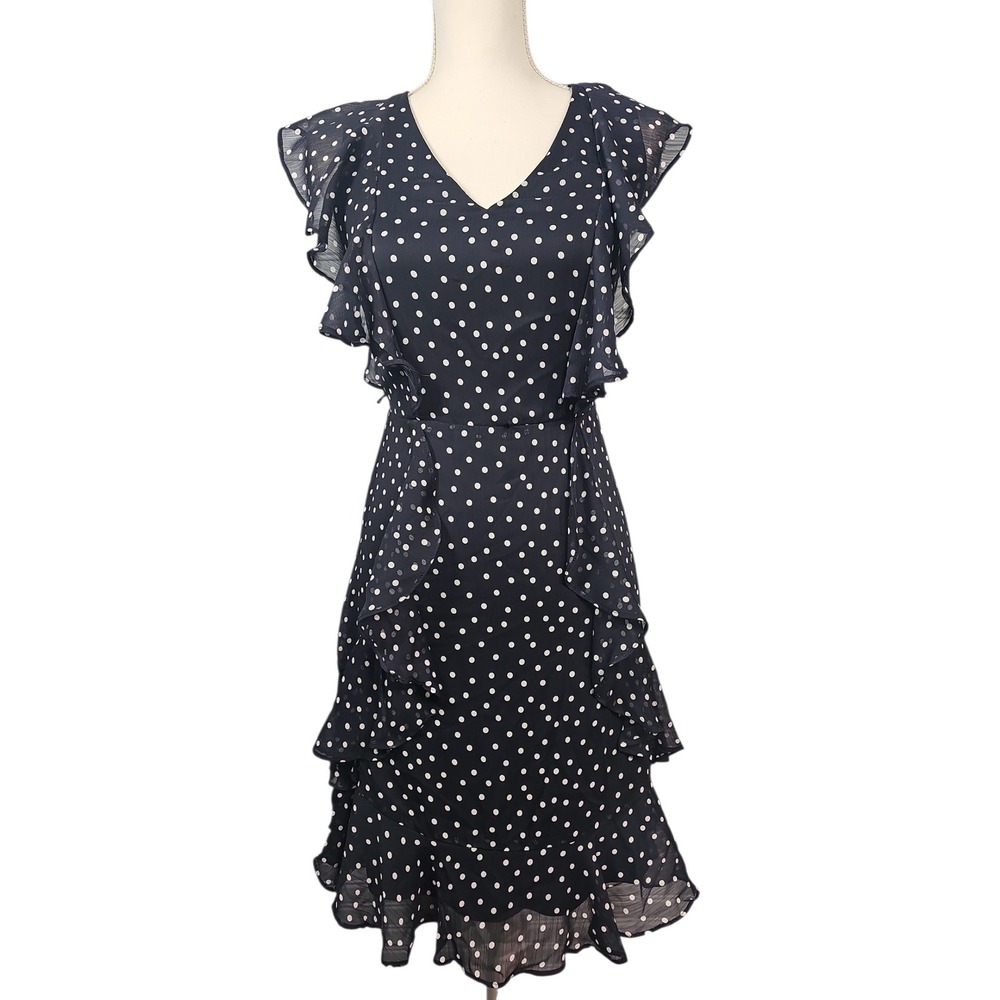 Tommy Hilfiger Polka Dot Ruffle Tiered Flutter Sleeve Dress Womens 2